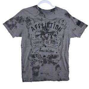 Affliction Freedom Defender Mens Grey Tie Dye Graphic T-Shirt M Liberty Death